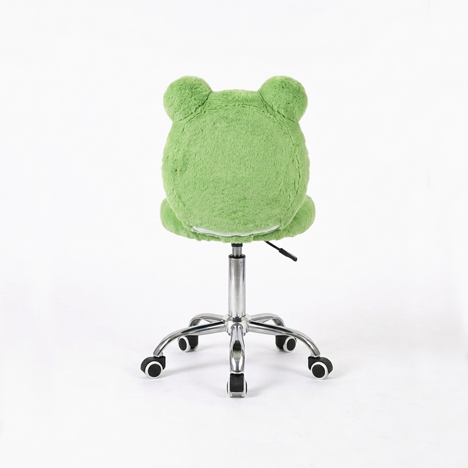 Green frog-shaped office chair on a white background