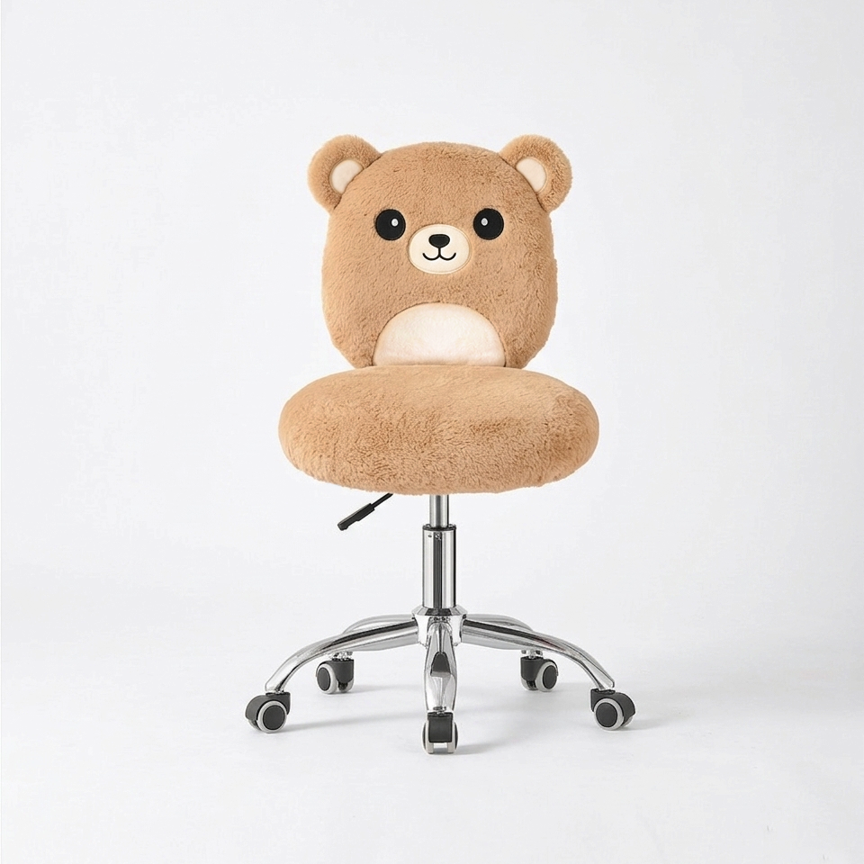 Brown teddy bear-shaped office chair on a white background