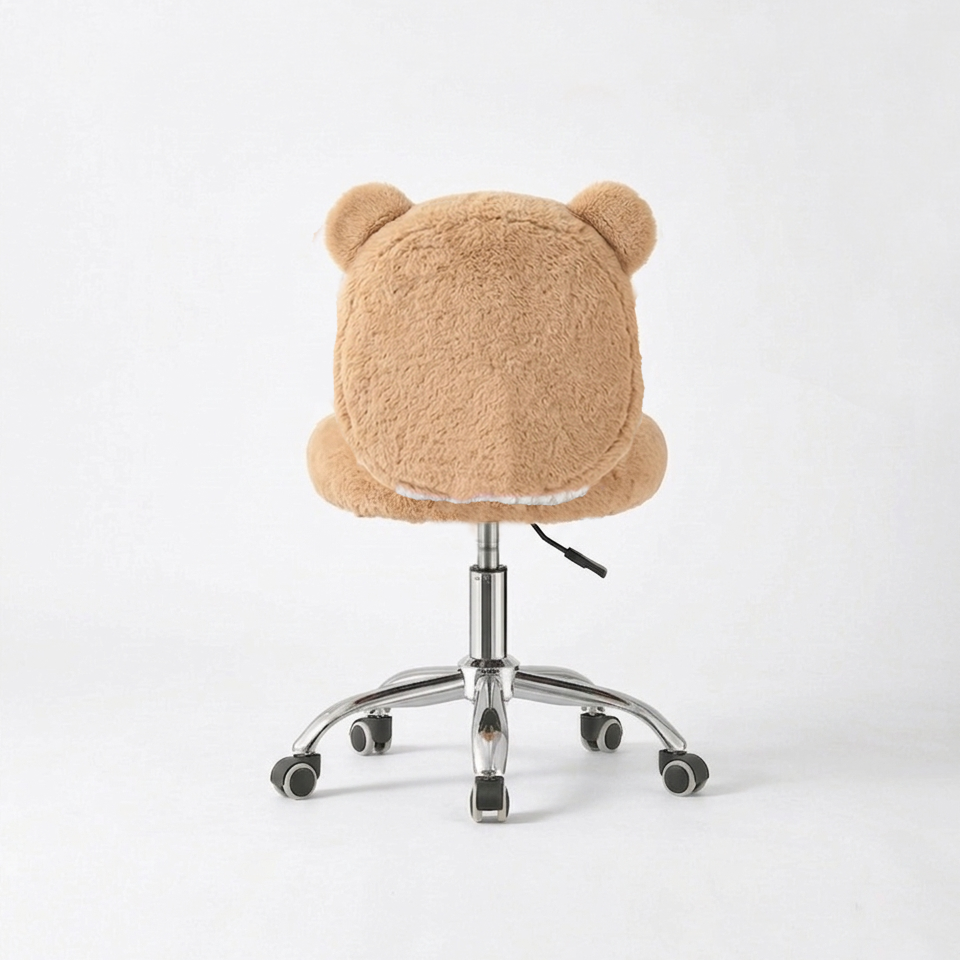 Chair with a teddy bear headrest on a white background
