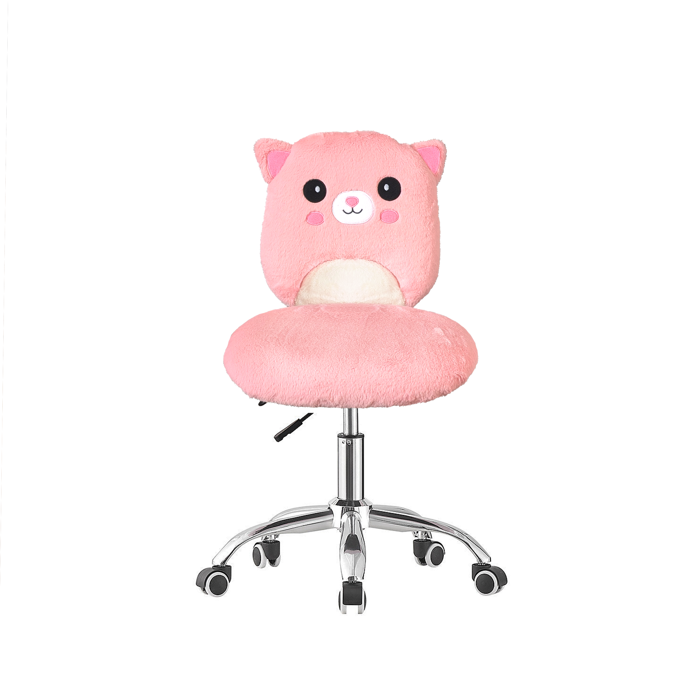 Pink cartoonish chair with a fluffy design on a white background
