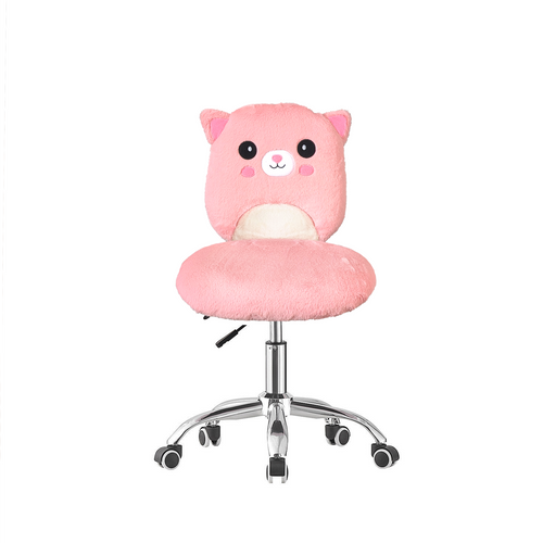 Pink cartoonish chair with a fluffy design on a white background